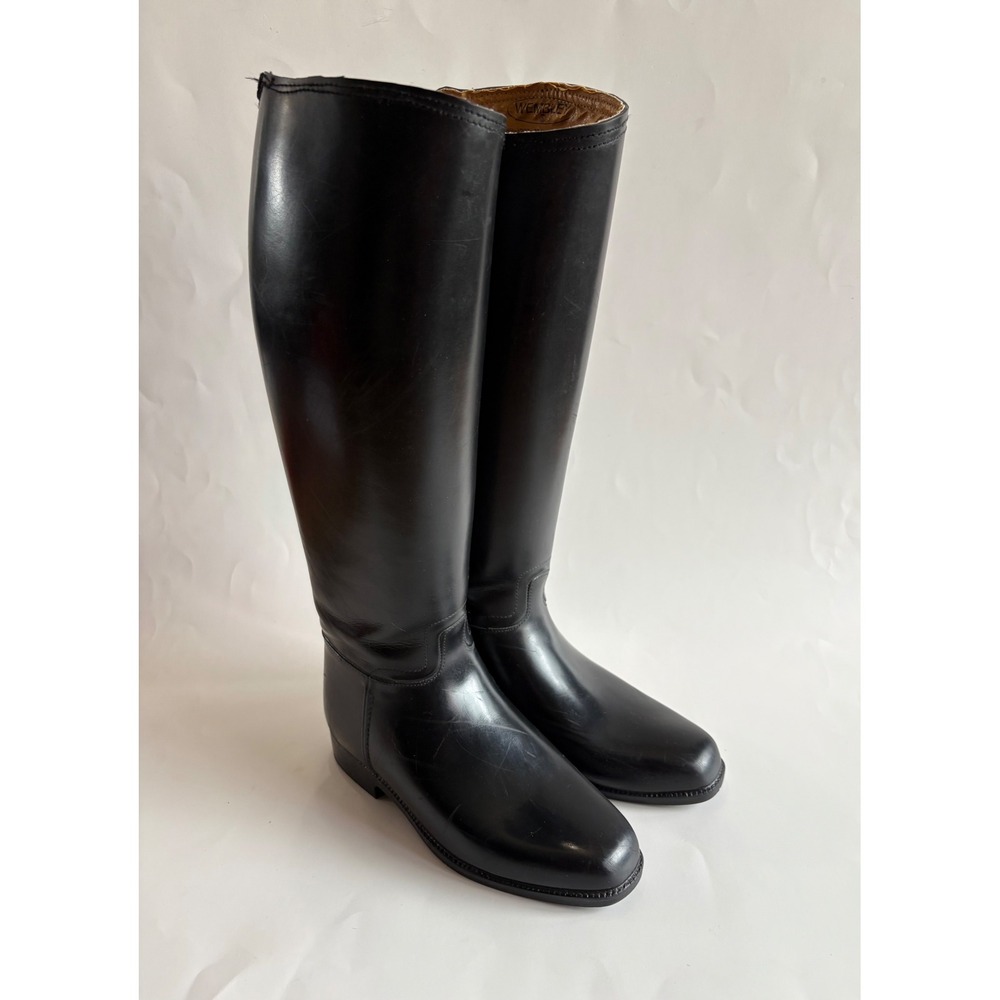 VTG WEMBLEY Womens 38 Equestrian Black Rubber Riding Boots Square Toe Japan Made